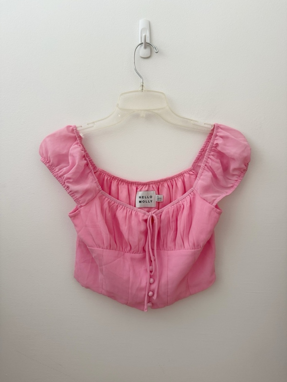 Hello Molly Bubblegum Pink Puff-Sleeve Crop Top